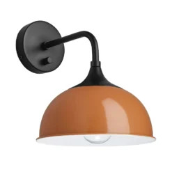 Chelsea Dome Wall Light - 8 Inch - Orange -Industville Shop 8 Inch WallLight Orange Industville Lighting Dome BlackHolder Chelsea CH DWL8 OR BKH angled