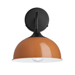 Chelsea Dome Wall Light - 8 Inch - Orange -Industville Shop 8 Inch WallLight Orange Industville Lighting Dome BlackHolder Chelsea CH DWL8 OR BKH front