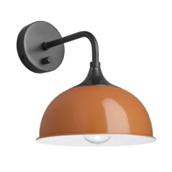 Chelsea Dome Wall Light - 8 Inch - Orange -Industville Shop 8 Inch WallLight Orange Industville Lighting Dome PewterHolder Chelsea CH DWL8 OR PH angled