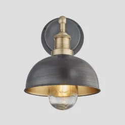 Brooklyn Outdoor & Bathroom Dome Wall Light - 8 Inch - Pewter & Brass
