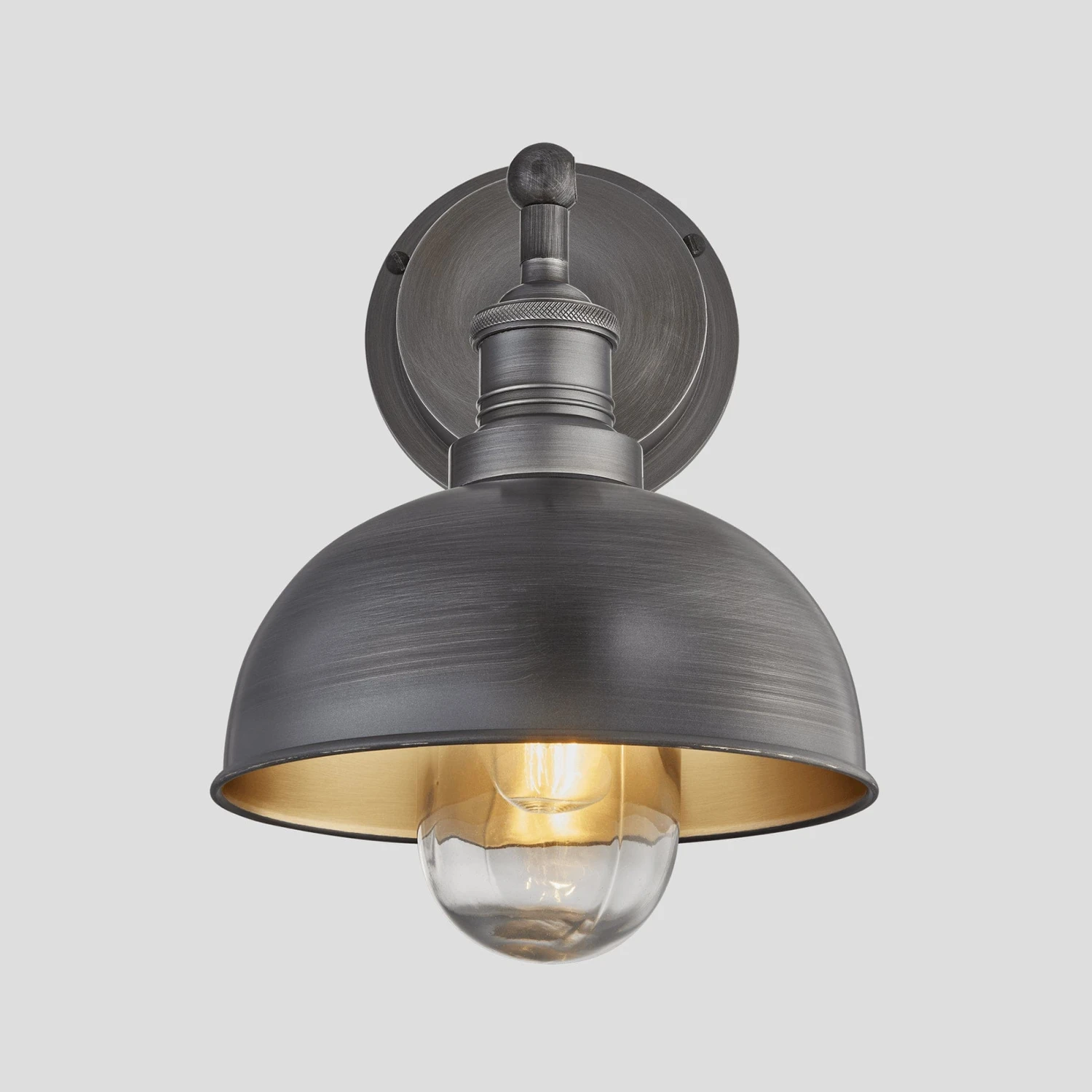 Brooklyn Outdoor & Bathroom Dome Wall Light - 8 Inch - Pewter & Brass 3 Brooklyn Outdoor & Bathroom Dome Wall Light - 8 Inch - Pewter & Brass - Image 3