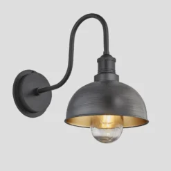 Swan Neck Outdoor & Bathroom Dome Wall Light - 8 Inch - Pewter & Brass -Industville Shop 8 Inch WallLight Pewter Brass Industville Lighting Dome PewterHolder SwanNeck IP65 SN IP65 DWL8 BP PH