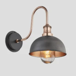Swan Neck Outdoor & Bathroom Dome Wall Light - 8 Inch - Pewter & Copper