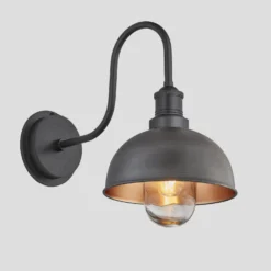Swan Neck Outdoor & Bathroom Dome Wall Light - 8 Inch - Pewter & Copper -Industville Shop 8 Inch WallLight Pewter Copper Industville Lighting Dome PewterHolder SwanNeck IP65 SN IP65 DWL8 CP PH