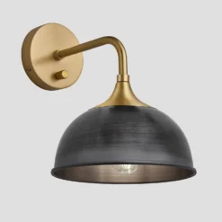 Chelsea Dome Wall Light - 8 Inch - Pewter -Industville Shop 8 Inch WallLight Pewter Industville Lighting Dome BrassHolder Chelsea CH DWL8 P BH Angled