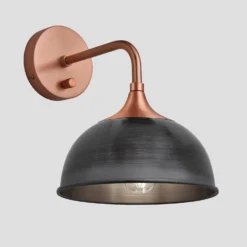 Chelsea Dome Wall Light - 8 Inch - Pewter -Industville Shop 8 Inch WallLight Pewter Industville Lighting Dome CopperHolder Chelsea CH DWL8 P CH Angled