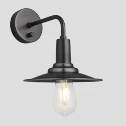 Sleek Flat Wall Light - 8 Inch - Pewter -Industville Shop 8 Inch WallLight Pewter Industville Lighting Flat PewterHolder Sleek SL FWL8 P PH Lit