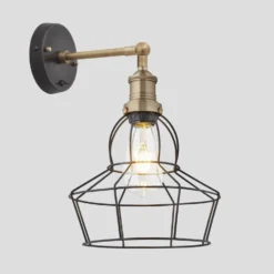 Brooklyn Wire Cage Wall Light - 8 Inch - Pewter - Rose -Industville Shop 8 Inch WallLight Pewter Industville Lighting Rose BrassHolder Brooklyn BR WCWL8 P RS BH