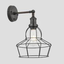 Brooklyn Wire Cage Wall Light - 8 Inch - Pewter - Rose -Industville Shop 8 Inch WallLight Pewter Industville Lighting Rose PewterHolder Brooklyn BR WCWL8 P RS PH
