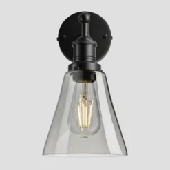 Brooklyn Tinted Glass Flask Wall Light - 6 Inch - Smoke Grey -Industville Shop 8 Inch WallLight SmokeGreyTintdGlass Industville Lighting Flask BlackHolder Brooklyn BR TGL FLWL6 SG BKH SO w