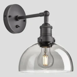 Brooklyn Tinted Glass Dome Wall Light - 8 Inch - Smoke Grey 16 Brooklyn Tinted Glass Dome Wall Light - 8 Inch - Smoke Grey -Industville Shop 8 Inch Wall Light Tinted Glass Smoke Grey Dome Pewter Brooklyn BR TGL DWL8 SG PH Lit Angled