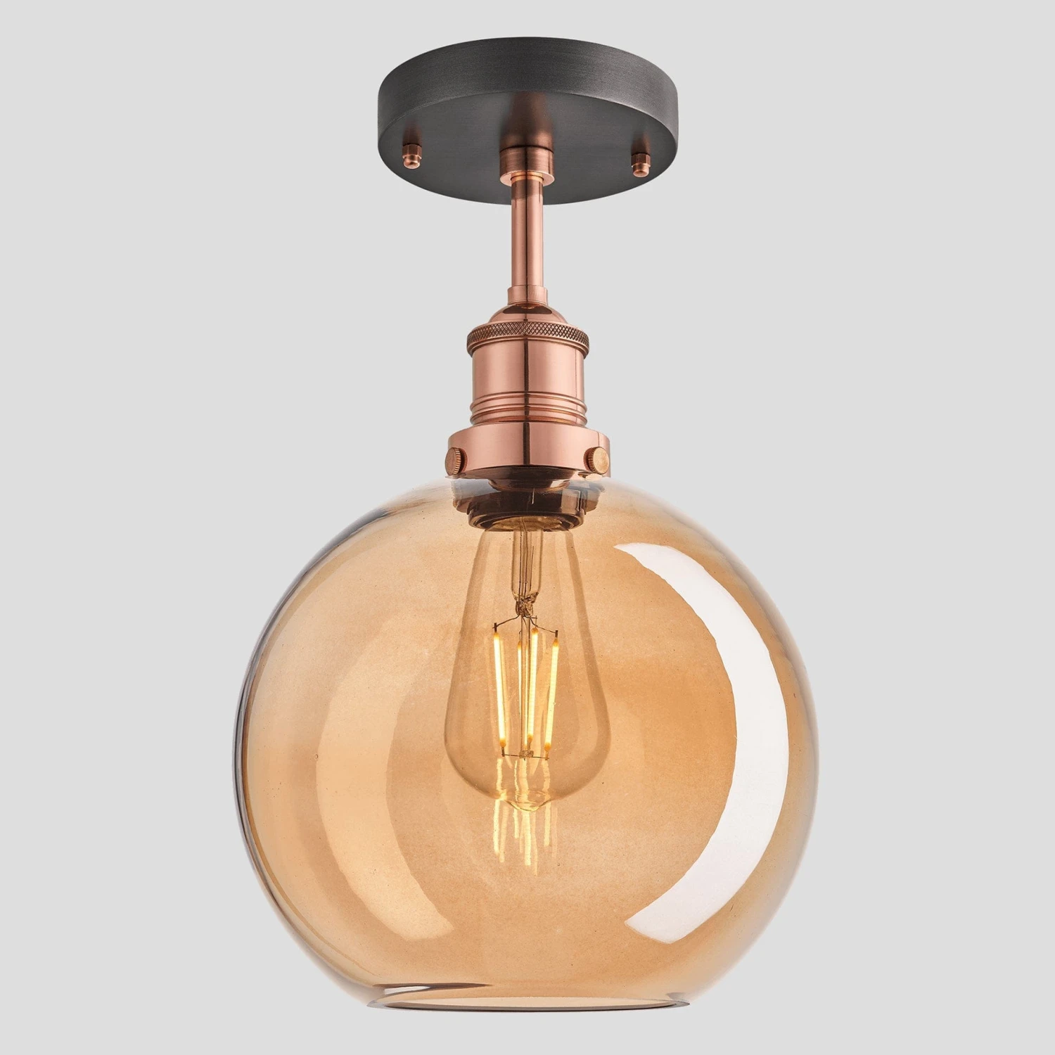 Brooklyn Tinted Glass Globe Flush Mount - 9 Inch - Amber