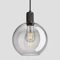 Knurled Tinted Glass Globe Pendant Light - 9 Inch - Smoke Grey