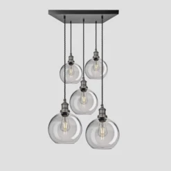 Brooklyn Tinted Glass Globe 5 Wire Square Cluster Lights - 9 Inch - Smoke Grey