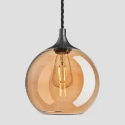 Chelsea Tinted Glass Globe Pendant Light - 9 Inch - Amber -Industville Shop 9 Inch Pendant Glass Industville Lighting Globe PewterHolder Chelsea CH TGL GLP9 A PH