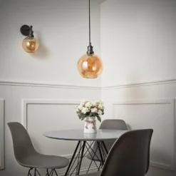 Brooklyn Tinted Glass Globe Pendant - 9 Inch - Amber 9 Brooklyn Tinted Glass Globe Pendant - 9 Inch - Amber -Industville Shop 9 Inch Pendant Tinted Glass Amber Cone Pewter Brooklyn In situ BR TGL CP9 A PH