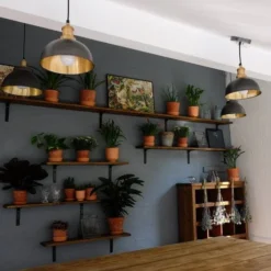 Brooklyn Dome Pendant Light - 8 Inch - Pewter & Brass -Industville Shop B2LTLT G