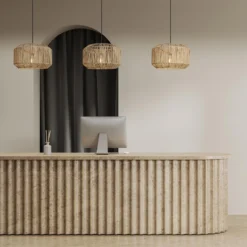 Boho Rattan Ceiling Pendant Light - 18 Inch - Drum - Natural - Pre-order - Expected W/c 17th Of June -Industville Shop BH RA DRP18 N INDUSTVILLE B2B HAIRDRESSER SHOP AdobeStock 633976549copy 1