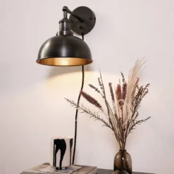 Brooklyn Dome Wall Light - 8 Inch - Pewter - With Plug -Industville Shop BR DWL8 P PH FLWP INDUSTVILLE B2C living room Liva nee