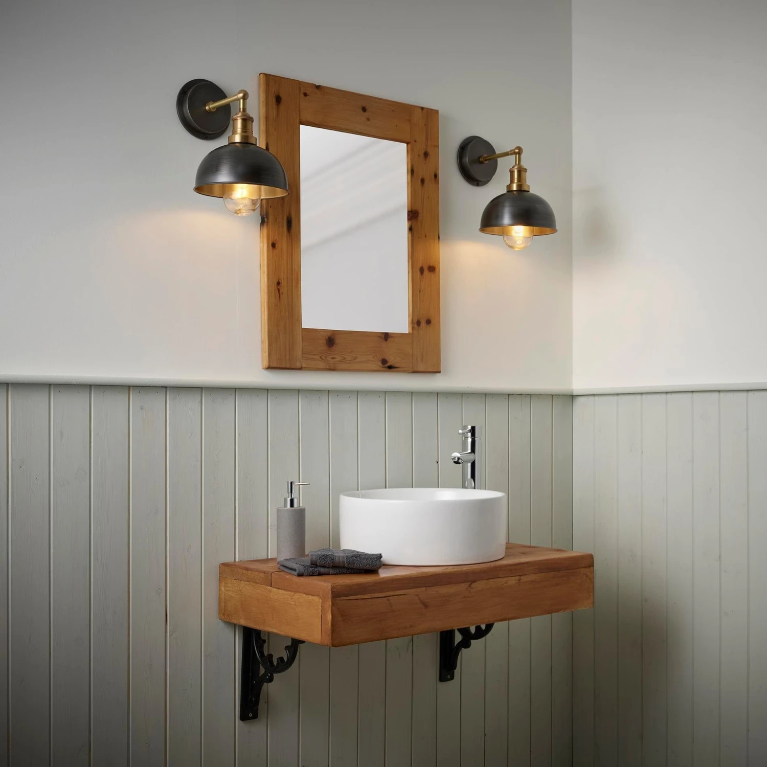 Brooklyn Outdoor & Bathroom Dome Wall Light - 8 Inch - Pewter & Brass 7 Brooklyn Outdoor & Bathroom Dome Wall Light - 8 Inch - Pewter & Brass - Image 7