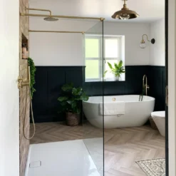 Brooklyn Outdoor & Bathroom Step Flush Mount - 16 Inch - Brass -Industville Shop BR IP65 SFM16 B BH GLGSN IP65 WL BH GLGINDUSTVILLEB2CBATHROOMDARKPLANTSBRASSIP65 Marie at home