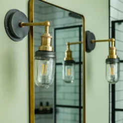 Brooklyn Outdoor & Bathroom Wall Light - Brass -Industville Shop BR IP65 WL BH PRHRINDUSTVILLEB2CBATHROOM dovecotebarnswww.dovecotebarnsyork.co .uk