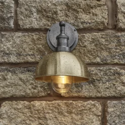 Brooklyn Outdoor & Bathroom Dome Wall Light - 8 Inch - Brass -Industville Shop BR OD DWL8 B PH SO In Situ Lit LR