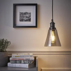 Brooklyn Tinted Glass Flask Pendant - 6 Inch - Smoke Grey -Industville Shop BR TGL FLP6 SG PHIndustvilleStudioFlaskshadeIn SituAndyHaslamPhotography 1 1