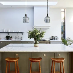 Brooklyn Tinted Glass Schoolhouse Pendant - 10 Inch - Smoke Grey 18 Brooklyn Tinted Glass Schoolhouse Pendant - 10 Inch - Smoke Grey -Industville Shop BR TGL SHP10 SG BKH KITCHEN WHITE MARBLE huntsmore design build 1