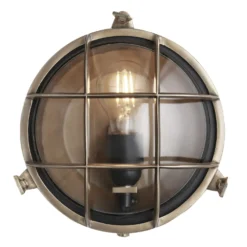 8 Inch Solid Brass Bulkhead Outdoor & Bathroom Round Wall Light With Versatile Side & Rear Wiring Options 12 8 Inch Solid Brass Bulkhead Outdoor & Bathroom Round Wall Light With Versatile Side & Rear Wiring Options -Industville Shop Bulkhead Wall Light Brass Round Clear Glass Back Side Wiring BK IP65 RWL8 B BSW CL Front Industville
