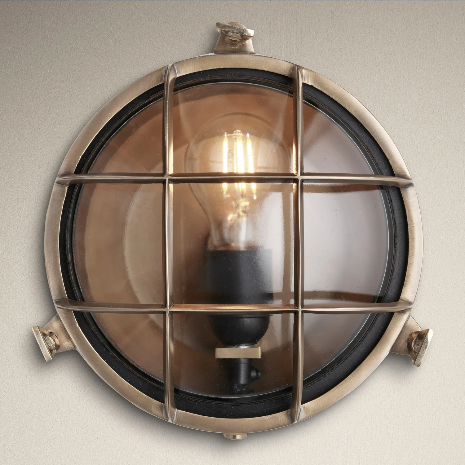 8 Inch Solid Brass Bulkhead Outdoor & Bathroom Round Wall Light With Versatile Side & Rear Wiring Options 2 8 Inch Solid Brass Bulkhead Outdoor & Bathroom Round Wall Light With Versatile Side & Rear Wiring Options - Image 2