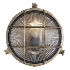 8 Inch Solid Brass Bulkhead Outdoor & Bathroom Round Wall Light With Versatile Side & Rear Wiring Options 11 8 Inch Solid Brass Bulkhead Outdoor & Bathroom Round Wall Light With Versatile Side & Rear Wiring Options -Industville Shop Bulkhead Wall Light Brass Round Ribbed Glass Back Side Wiring BK IP65 RWL8 B BSW RB Front Industville