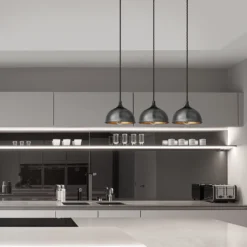 Chelsea Dome 3 Wire Cluster Lights - 8 Inch - Pewter & Copper 9 Chelsea Dome 3 Wire Cluster Lights - 8 Inch - Pewter & Copper -Industville Shop CH D8 3WCL BP BK In Situ