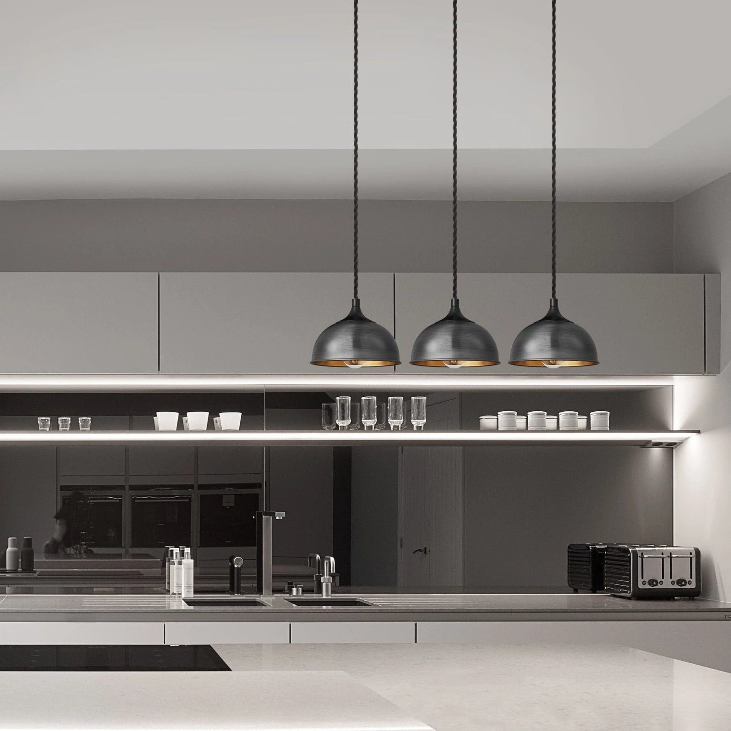 Chelsea Dome Pendant - 8 Inch - Pewter & Copper 3 Chelsea Dome Pendant - 8 Inch - Pewter & Copper - Image 3