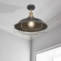 Brooklyn Step Flush Mount - 16 Inch - Pewter 16 Brooklyn Step Flush Mount - 16 Inch - Pewter -Industville Shop Flush Mount Step Pewter Cage