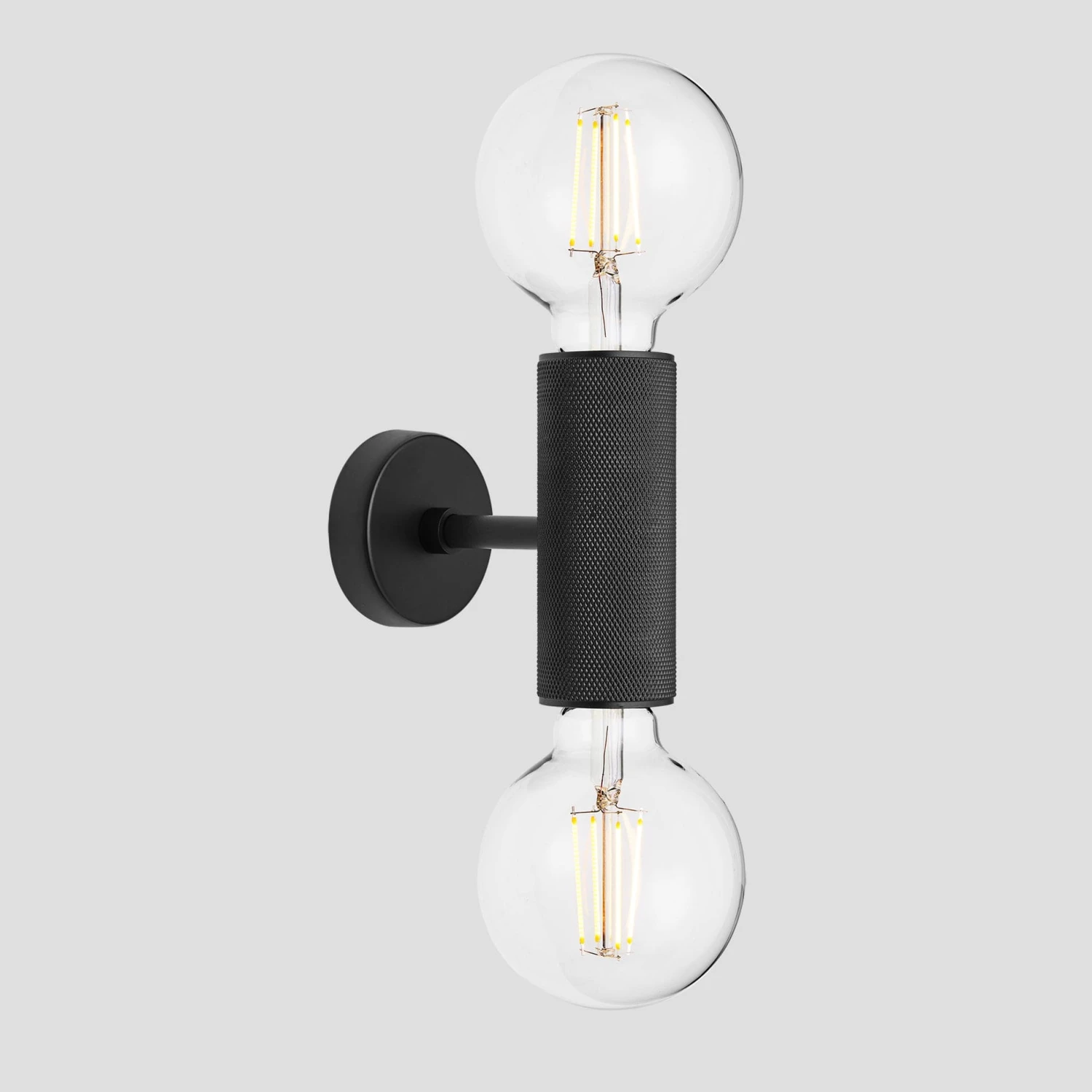 Knurled Edison Double Wall Light - Black 1 Knurled Edison Double Wall Light - Black