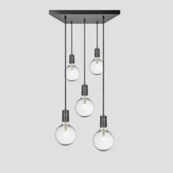 Sleek Edison Square Cluster Lights - 5 Wire - Pewter