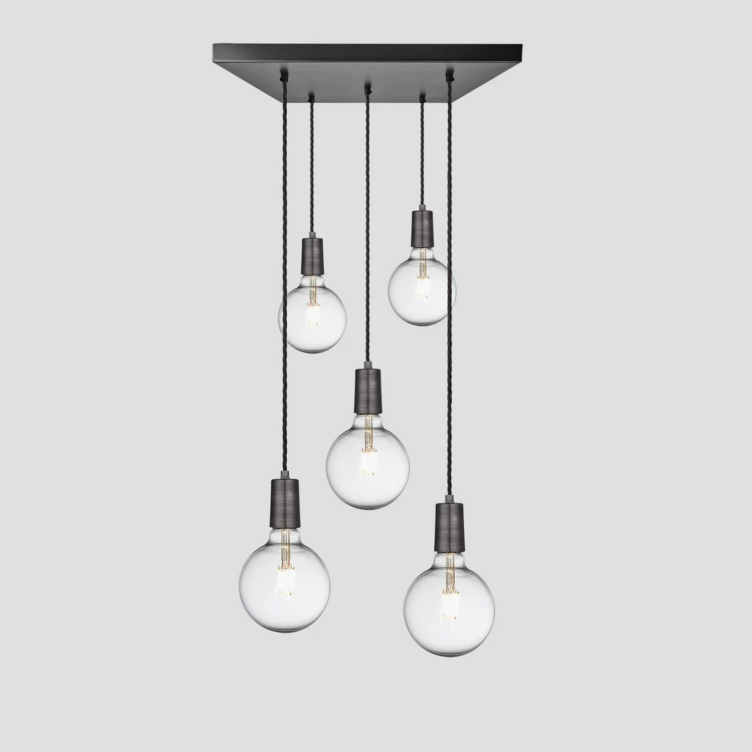 Sleek Edison Square Cluster Lights - 5 Wire - Pewter 1 Sleek Edison Square Cluster Lights - 5 Wire - Pewter