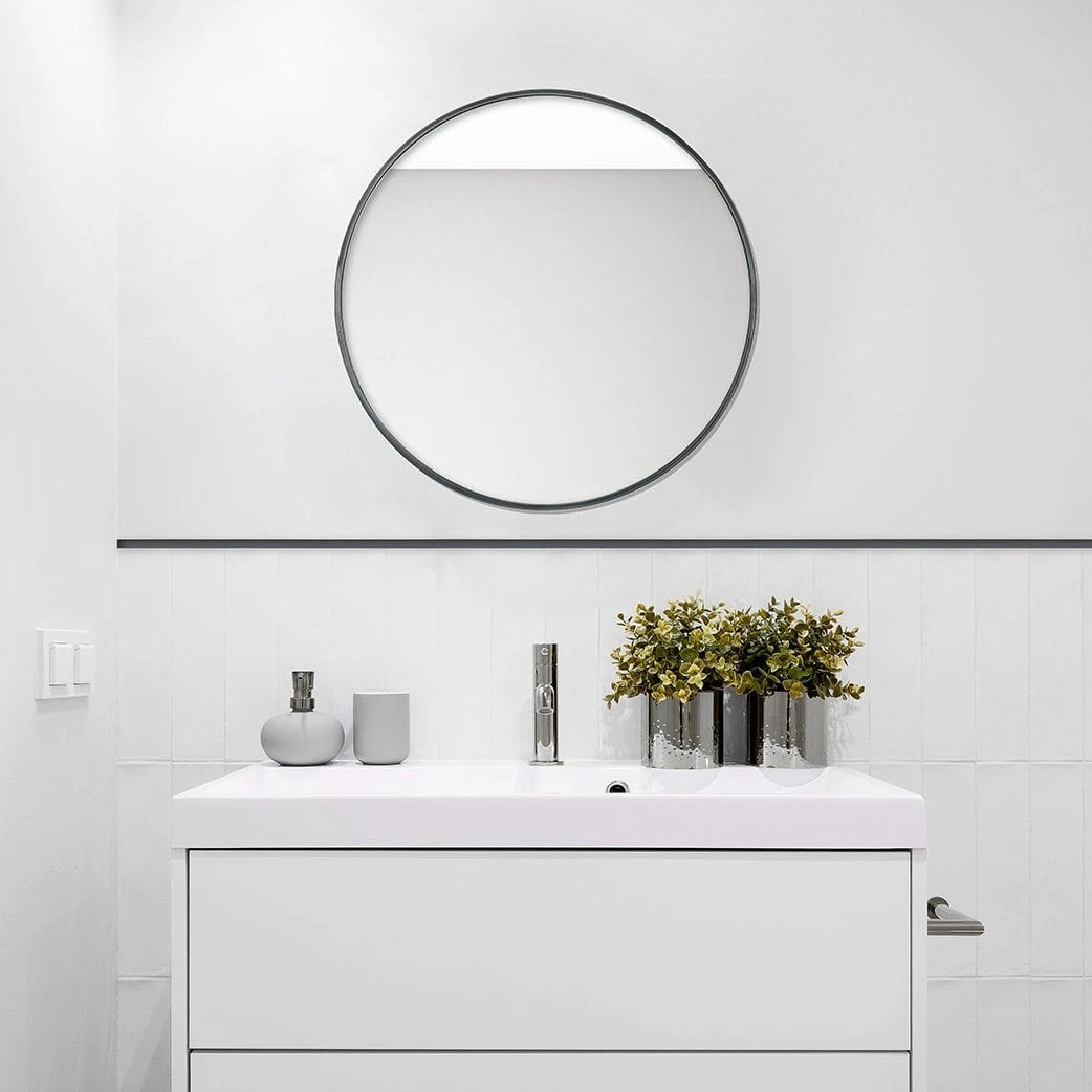 Urban Round Wall Mirror - 24 Inch - Pewter Frame - Image 3