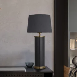 Marble Pillar Cylinder Table Lamp - Black With Brass - Base Only