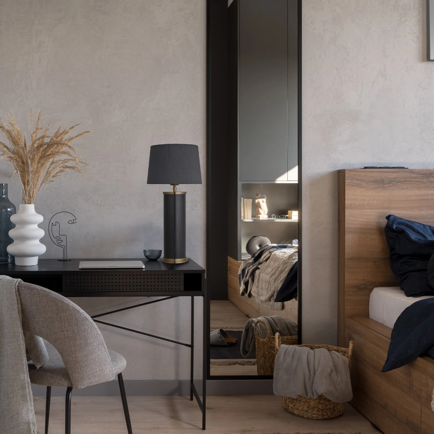 Marble Pillar Cylinder Table Lamp - Black & Brass 2 Marble Pillar Cylinder Table Lamp - Black & Brass - Image 2