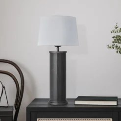 Marble Pillar Cylinder Table Lamp - Black With Pewter - Base Only