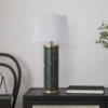Marble Pillar Cylinder Table Lamp - Green With Brass - Base Only