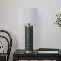Marble Pillar Cylinder Table Lamp - Green With Brass - Base Only