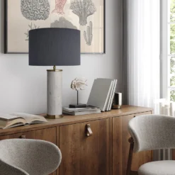 Marble Pillar Cylinder Table Lamp - White & Brass