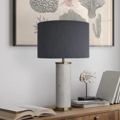 Marble Pillar Cylinder Table Lamp - White With Brass - Base Only