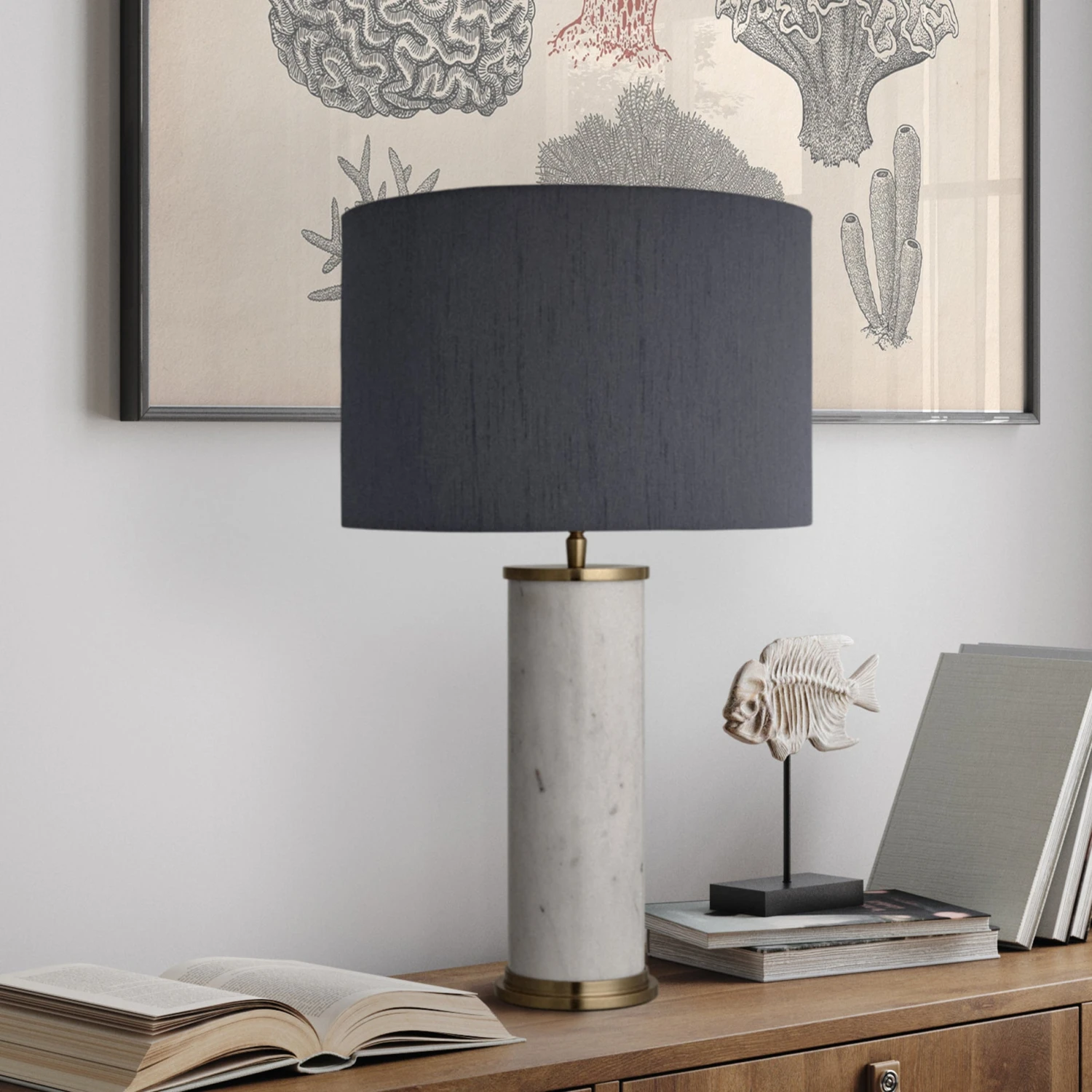 Marble Pillar Cylinder Table Lamp - White With Brass - Base Only 1 Marble Pillar Cylinder Table Lamp - White With Brass - Base Only