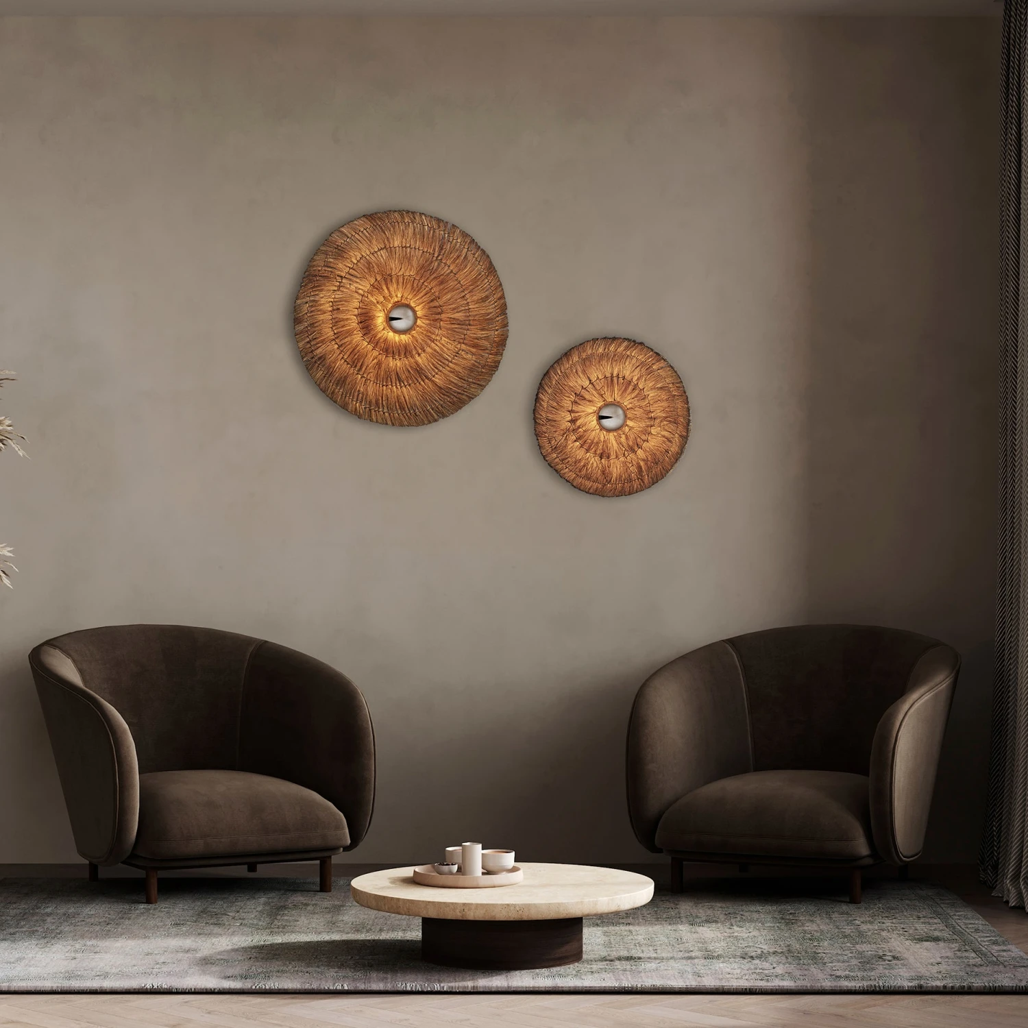 Moonj Natural Grass Round Wall Light Flush Mount - Brown 4 Moonj Natural Grass Round Wall Light Flush Mount - Brown - Image 4