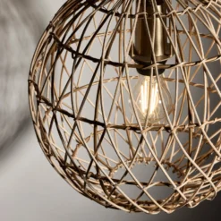 Coastal Rattan Ceiling Pendant Light - 12 Inch - Globe - Natural -Industville Shop NaturALDetails 0128