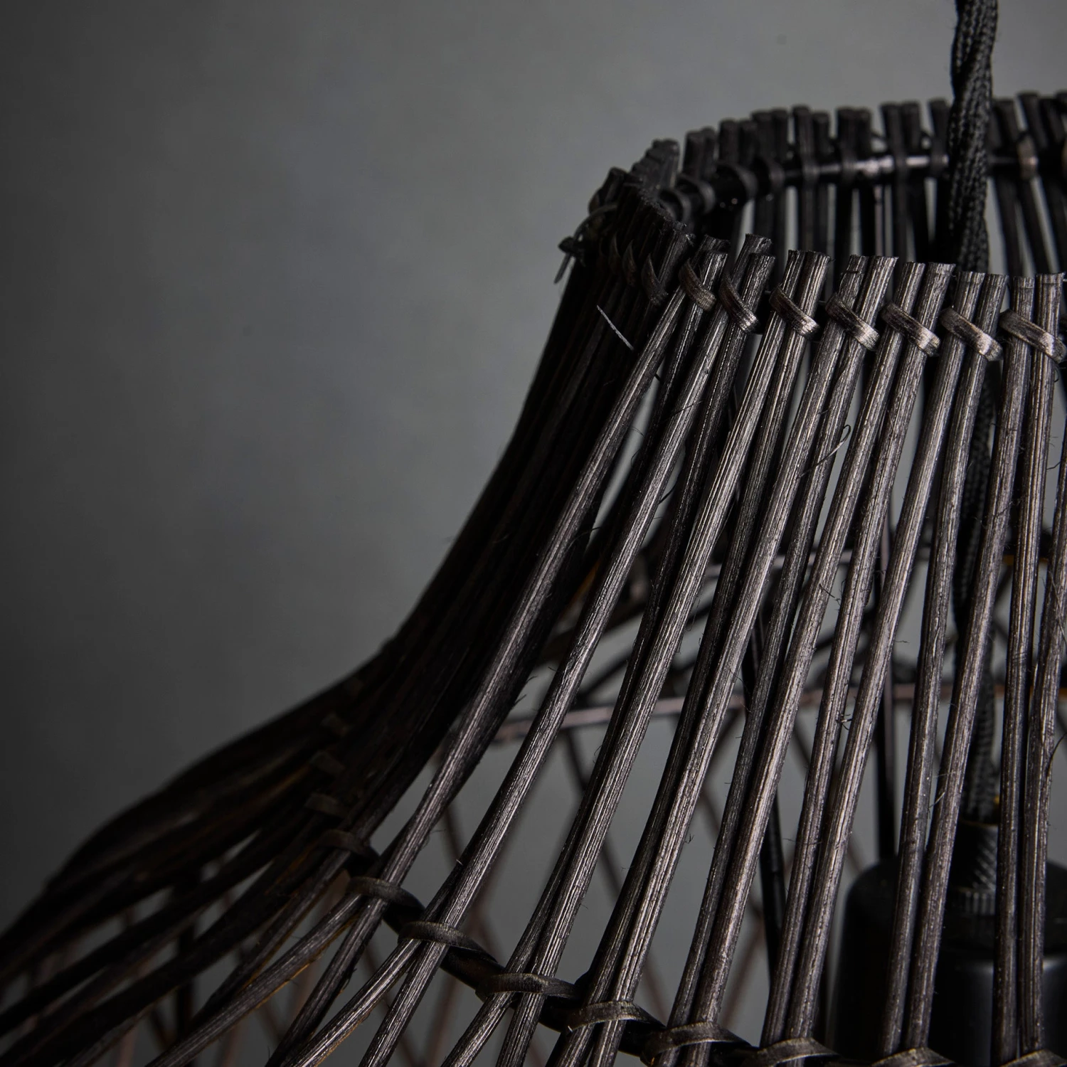 Coastal Rattan Ceiling Pendant Light - 14 Inch - Pear - Black 4 Coastal Rattan Ceiling Pendant Light - 14 Inch - Pear - Black - Image 4